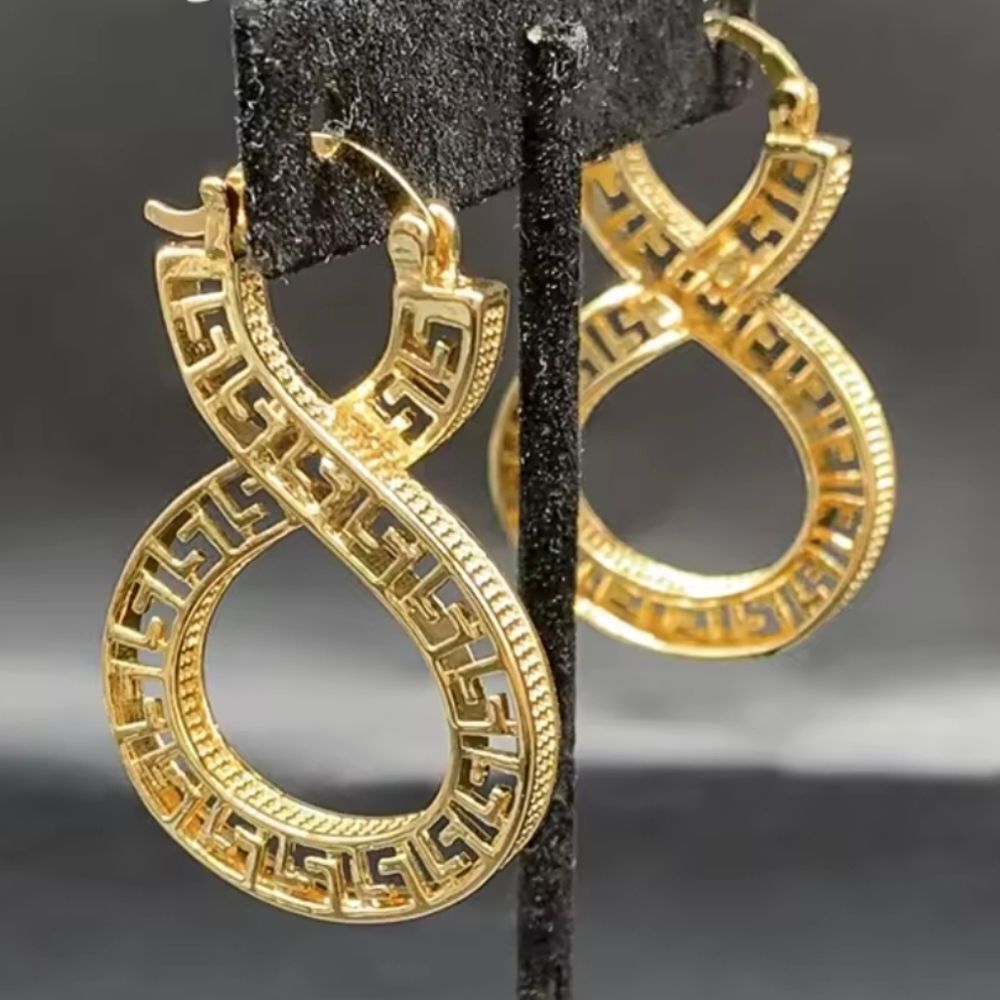 18K Gold Plated Infinity Shape Hoop Style Earrings Greek Style Design
